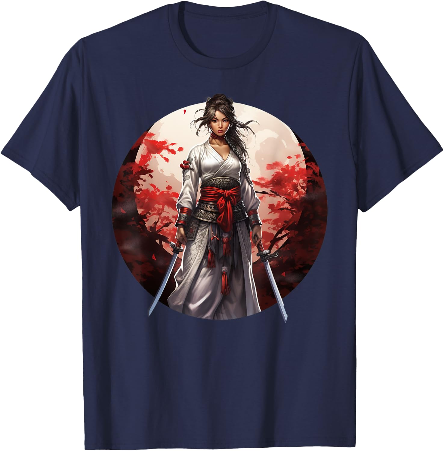 Japanese Samurai Girl Vintage Retro Sakura Cherry Blossom T-Shirt - T-Shirt | Navy