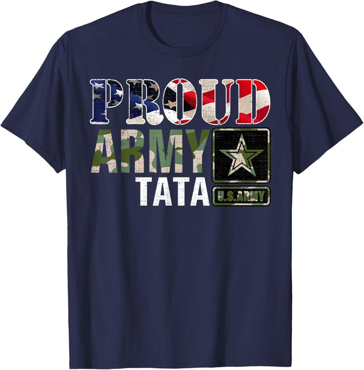 Vintage Proud Army Tata Camo With American Flag Gift T-Shirt - T-Shirt | Navy