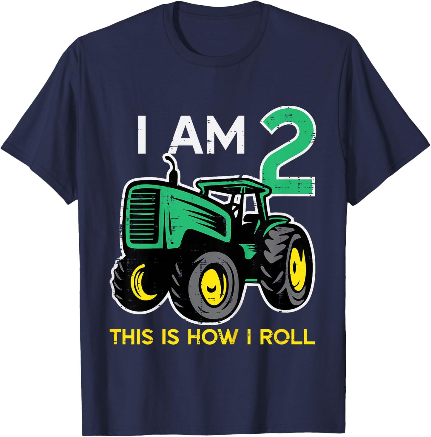 Kids 2nd Birthday Tractor I Am 2 Years Old Farm Truck Boys Kids T-Shirt - T-Shirt | Navy