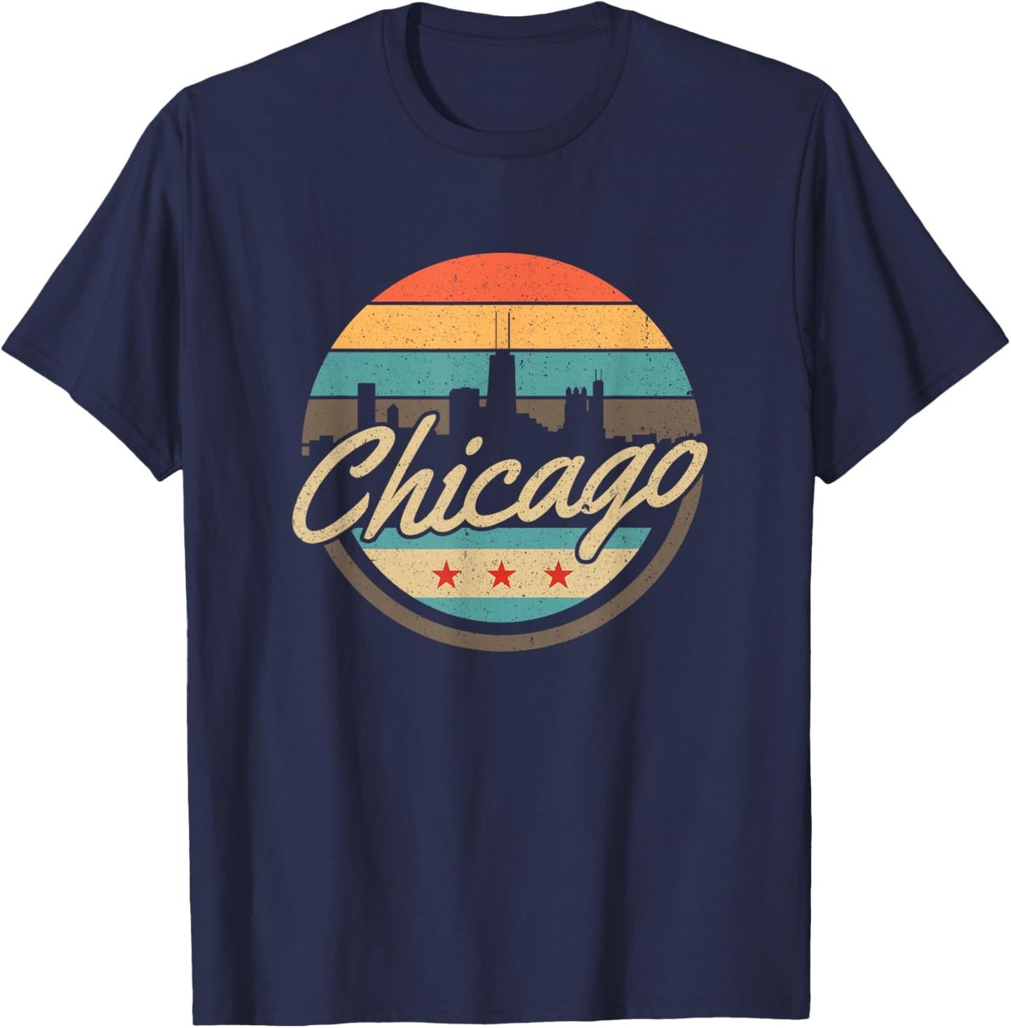 Chicago Flag Skyline Vintage Illinois USA Souvenir T-Shirt - T-Shirt | Navy