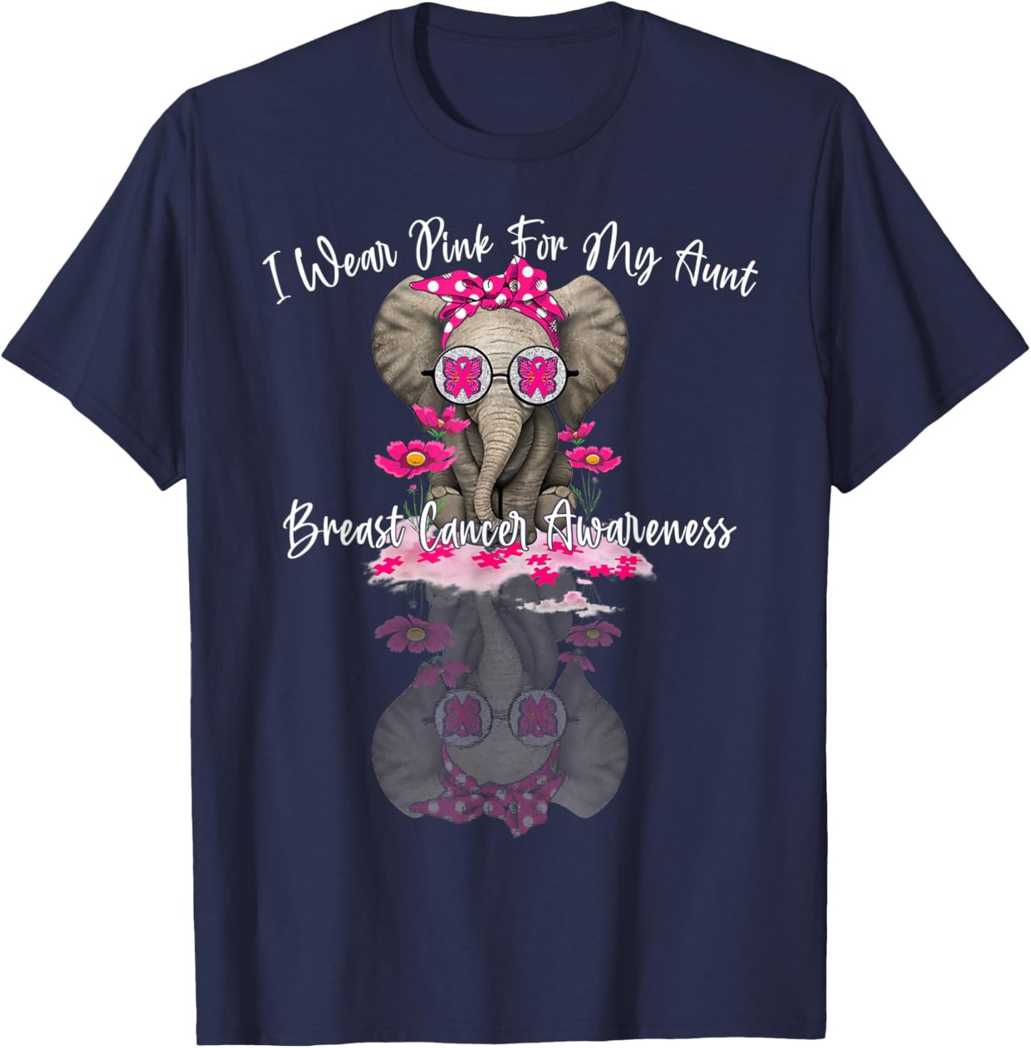mb I Wear Pink For My Aunt Elephant Breast Cancer Awareness T-Shirt - T-Shirt | Navy