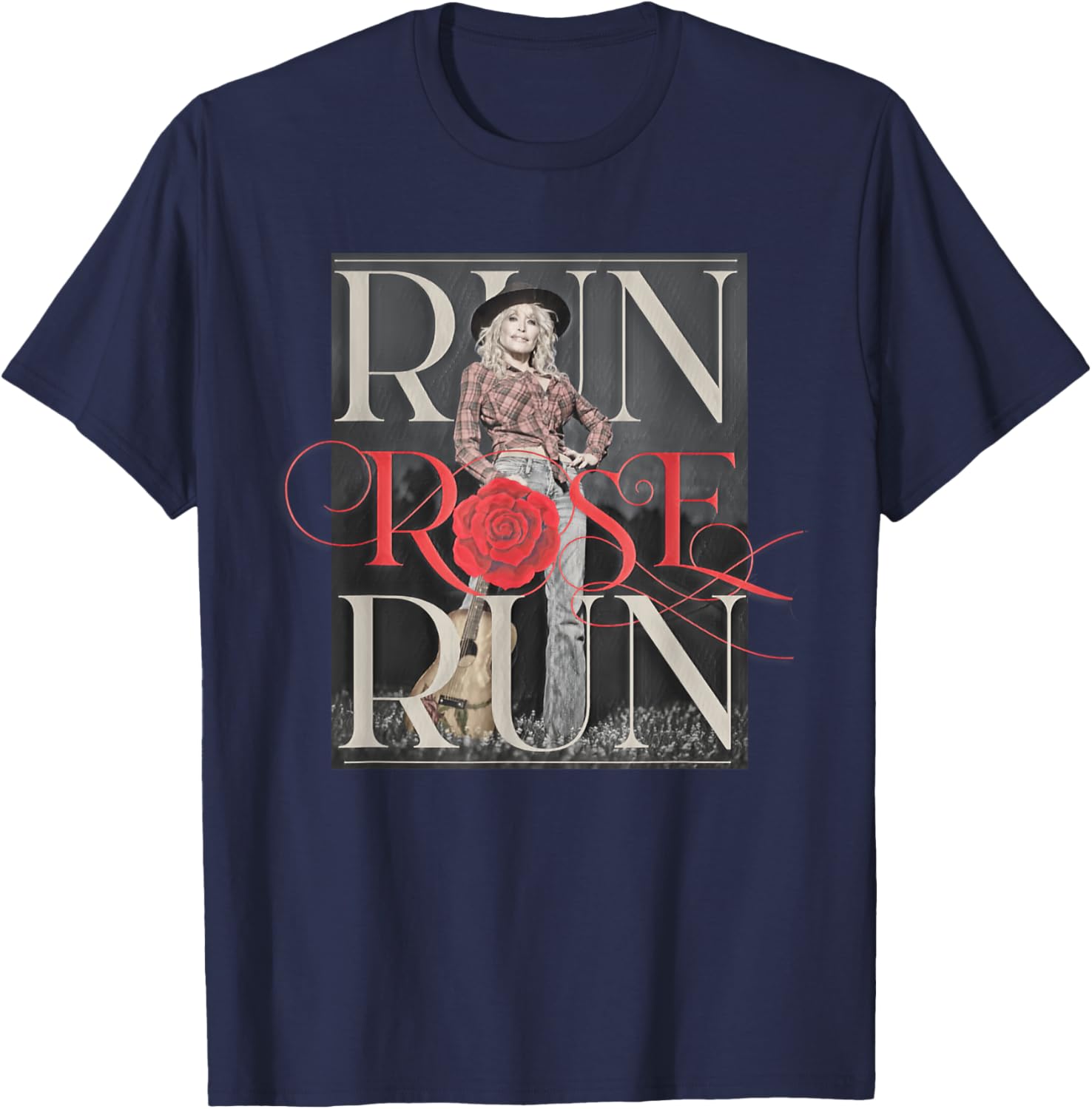 Run Rose Run Guitar Dolly Parton T-Shirt - T-Shirt | Navy