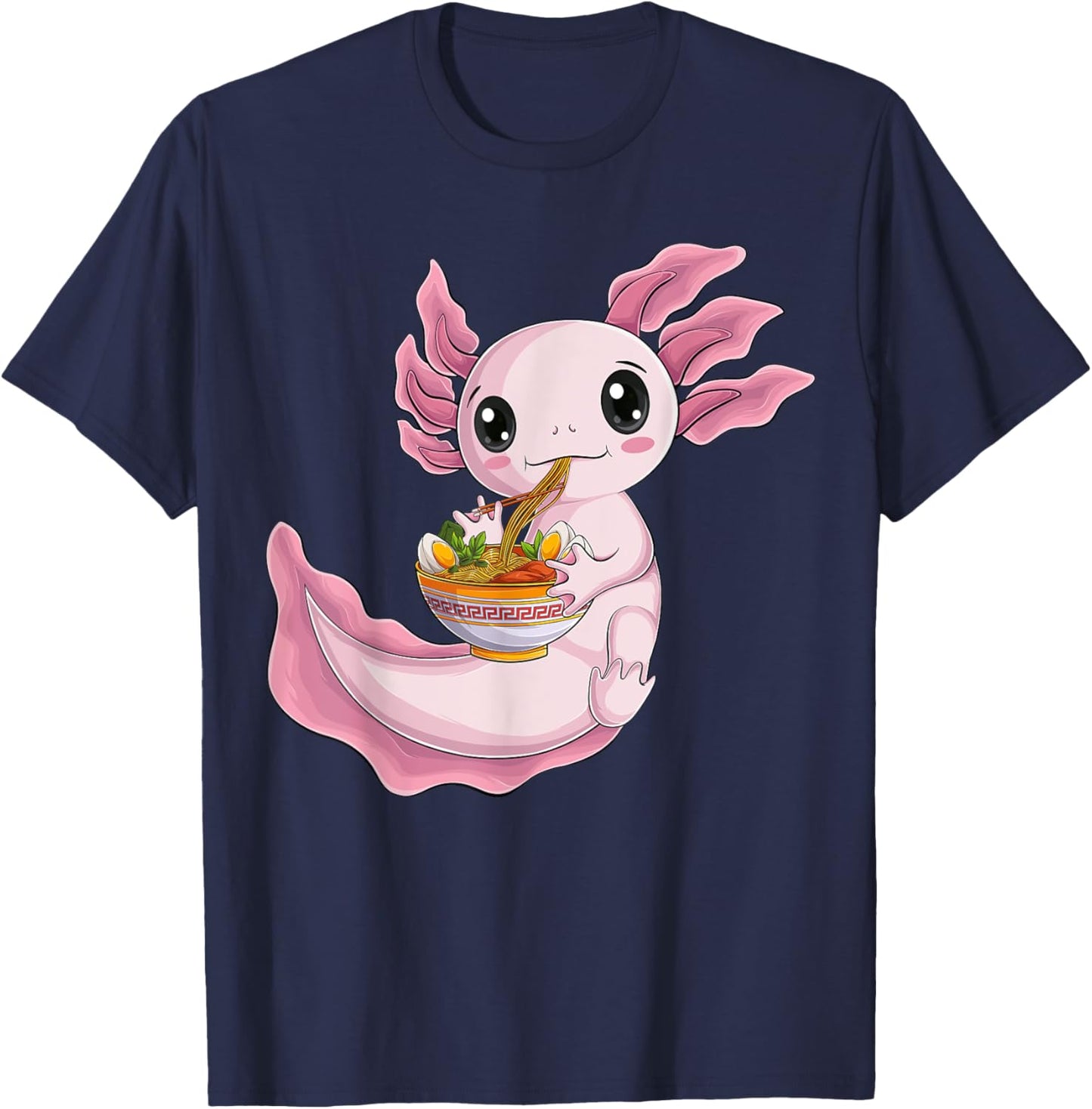 Kawaii Axolotl eat ramen Japanese Anime Noodles kids men T-Shirt - T-Shirt | Navy