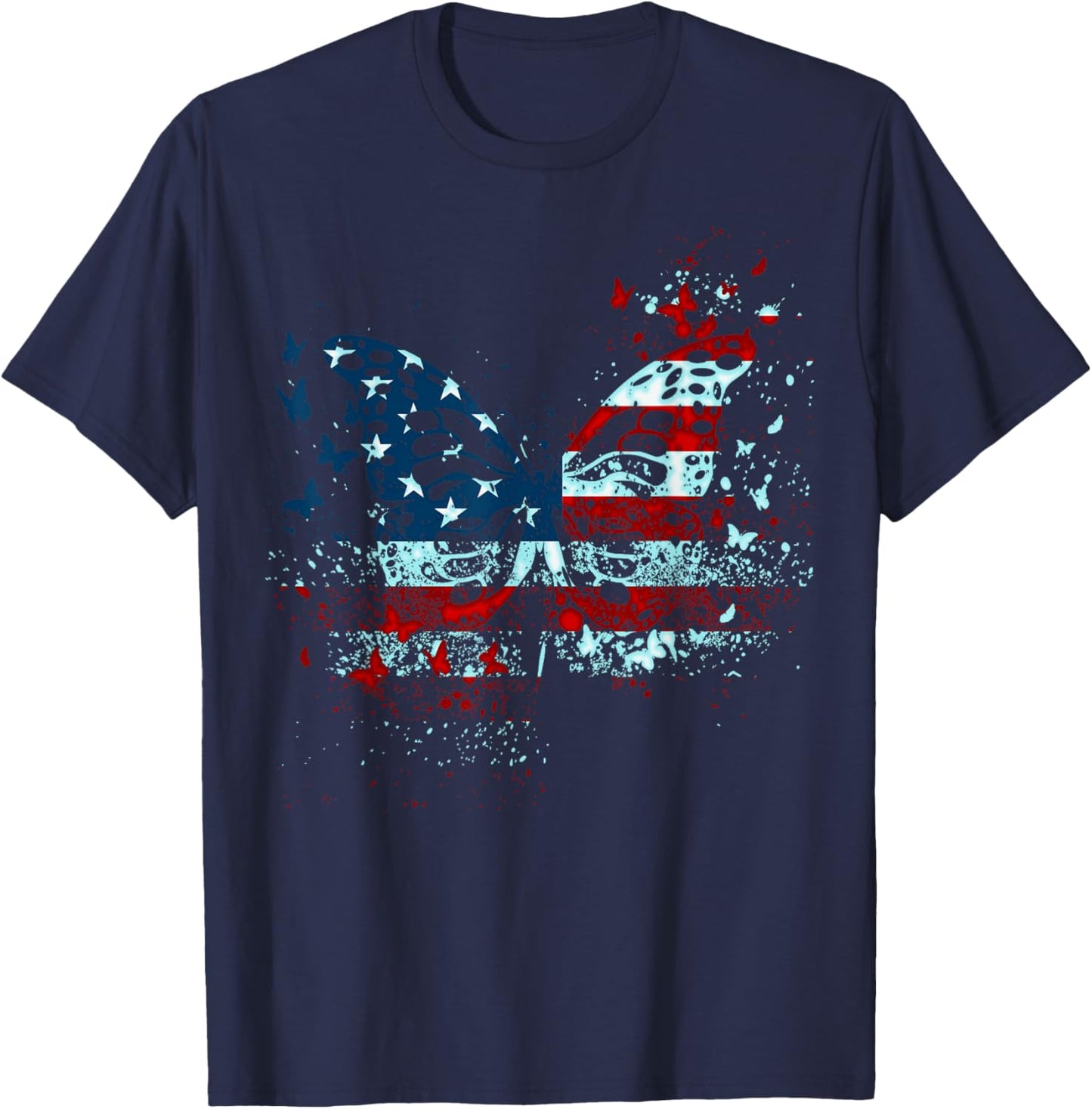 Butterfly USA Flag 4th Of July Funny American Girl Women Kid T-Shirt - T-Shirt | Navy