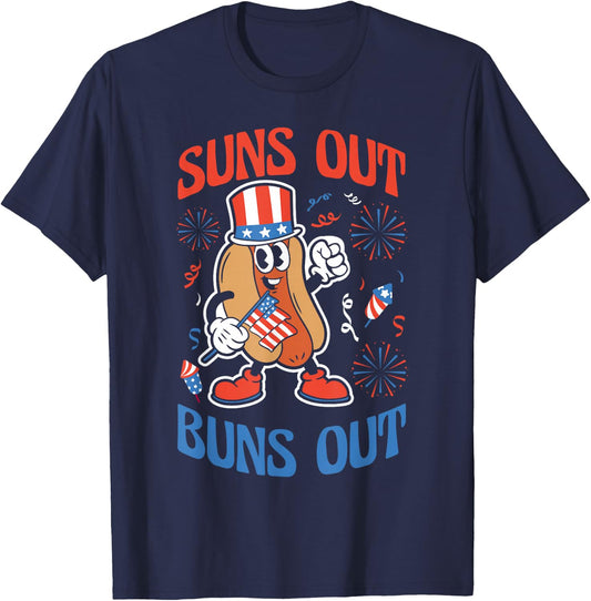 American Flag Suns Out Buns Out USA Funny 4th Of July T-Shirt - T-Shirt | Navy