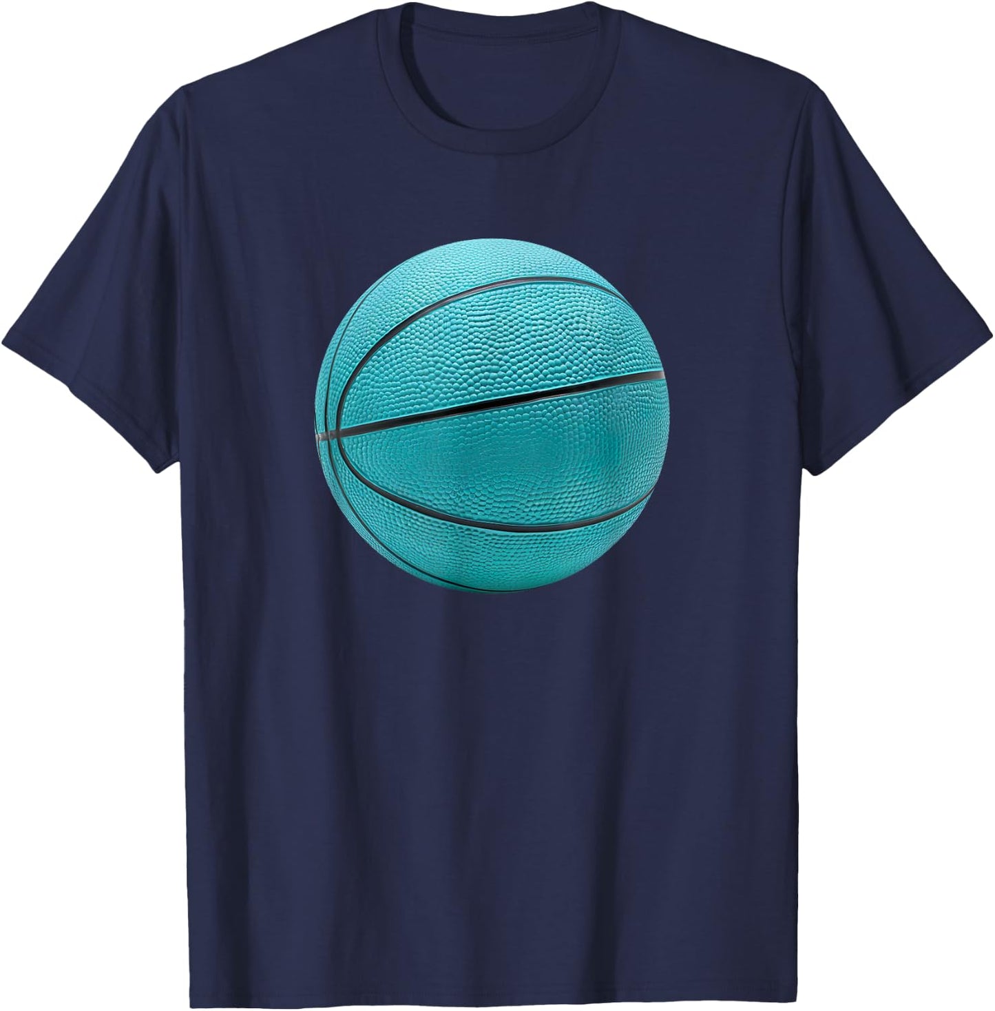 Basketball Ball Sports Teal Turquoise Black T-Shirt - T-Shirt | Navy
