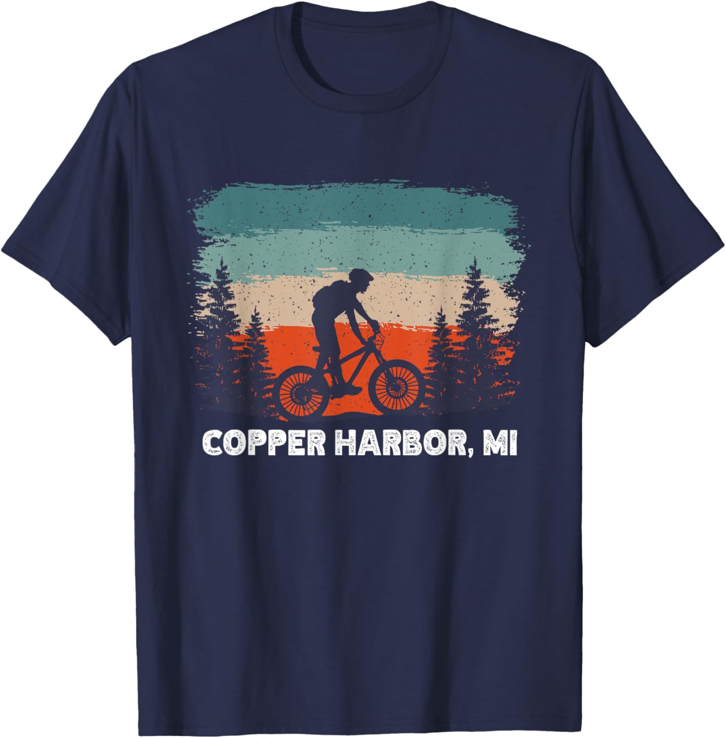 Mountain Bike Retro Sunset Vintage Copper Harbor, MI T-Shirt - T-Shirt | Navy