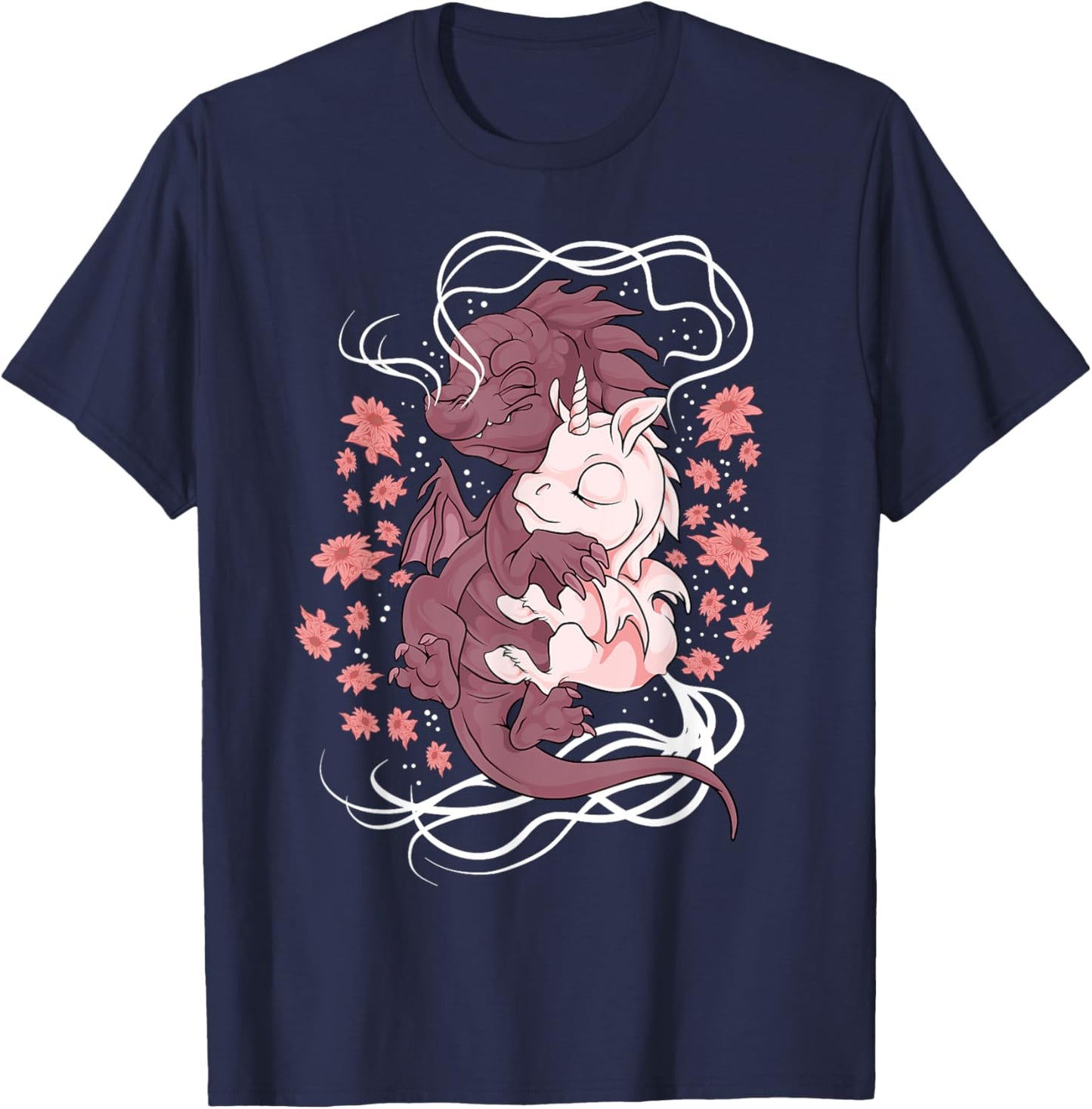 Magical Baby Unicorn and Dragon Hug Fantasy Unicorn Lover T-Shirt - T-Shirt | Navy