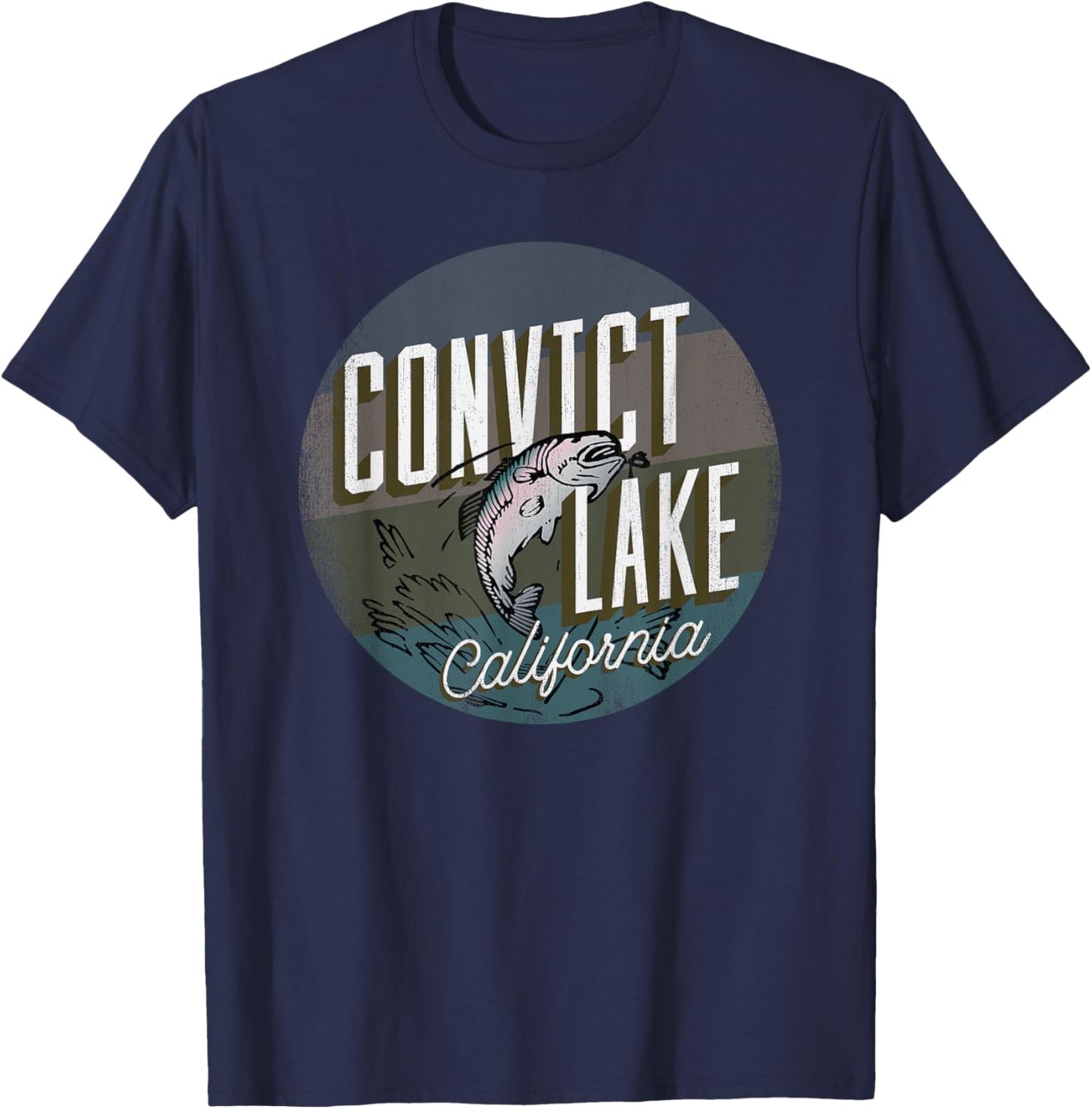 Convict Lake CA Rainbow Trout Fishing Retro Leaping Fish T-Shirt - T-Shirt | Navy