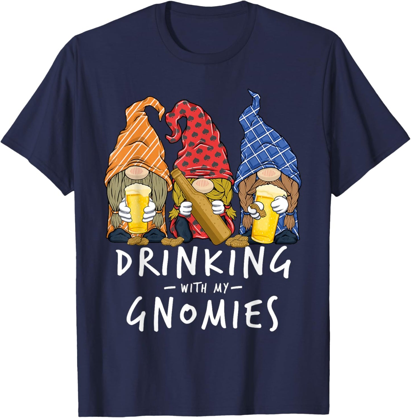 Beer Gnomes Drinking with My Gnomies Beer Drinking T-Shirt - T-Shirt | Navy