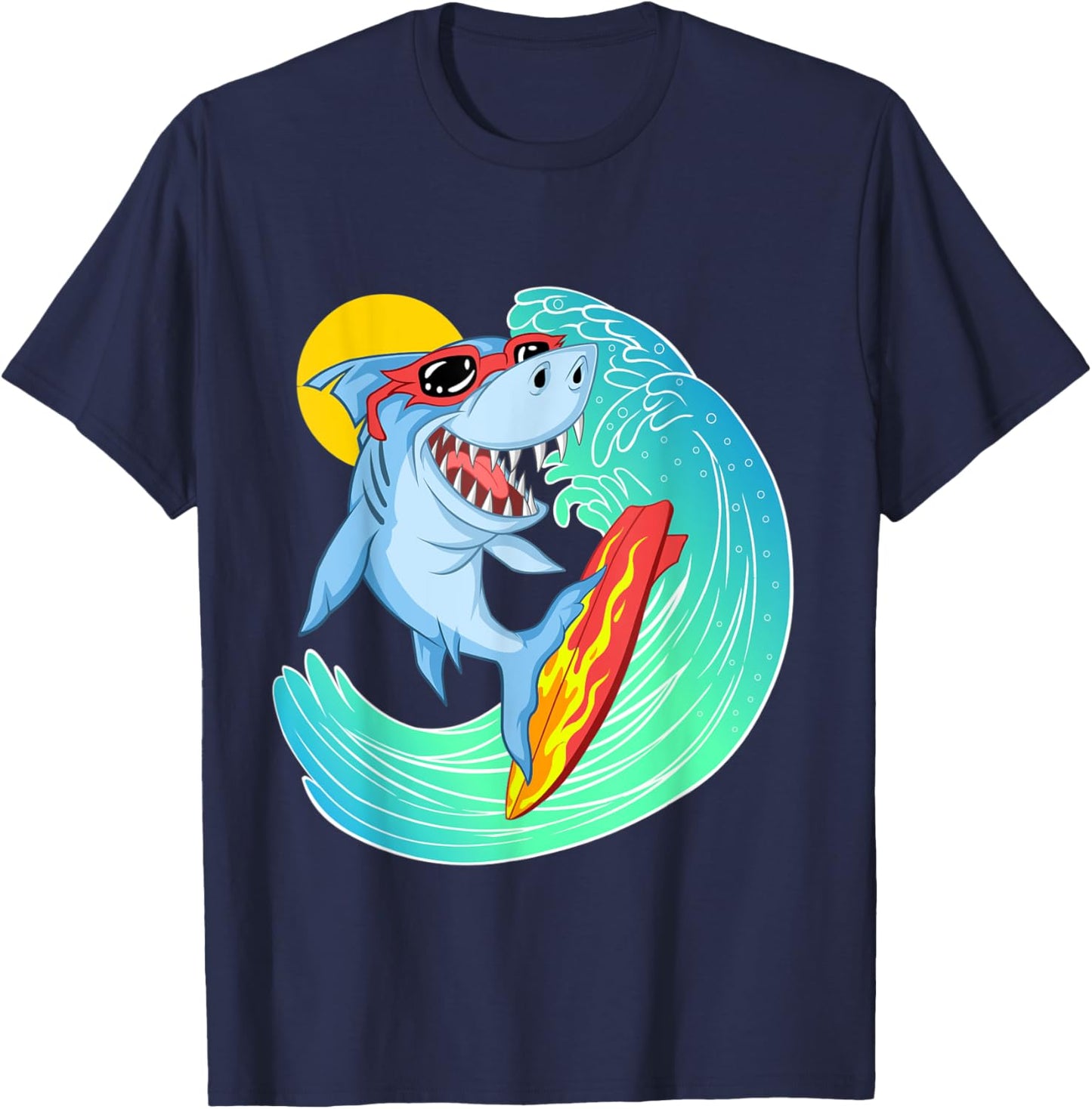 Surfing Shark Cute Sea Animal | Ocean Creature Adult & Kids T-Shirt - T-Shirt | Navy