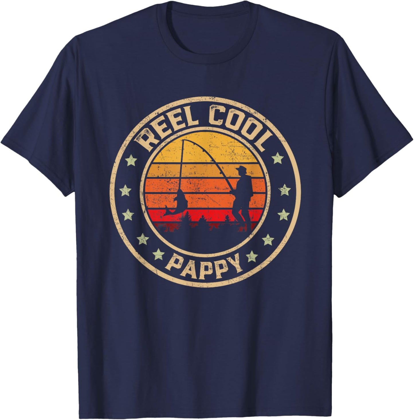 Vintage Reel Cool Pappy Fish Fishing Funny Fathers Day T-Shirt - T-Shirt | Navy