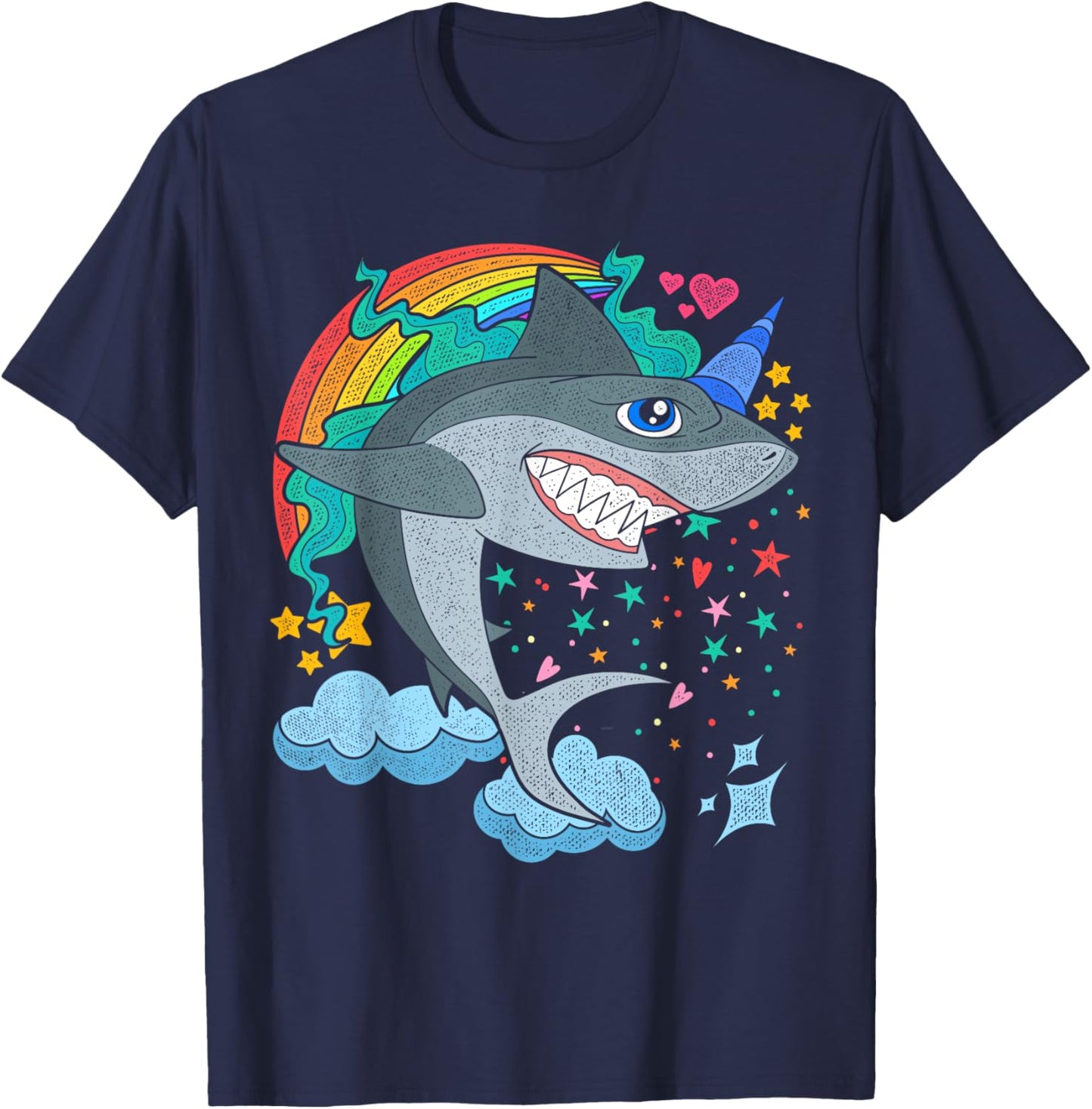 Cute Rainbow Fantasy Ocean Animal Sharkicorn Shark Unicorn T-Shirt - T-Shirt | Navy