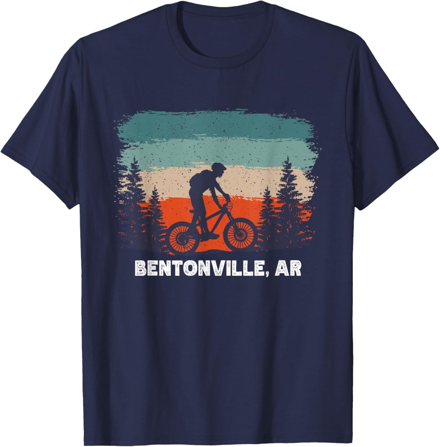 Mountain Bike Retro Sunset Vintage Bentonville, AR T-Shirt - T-Shirt | Navy
