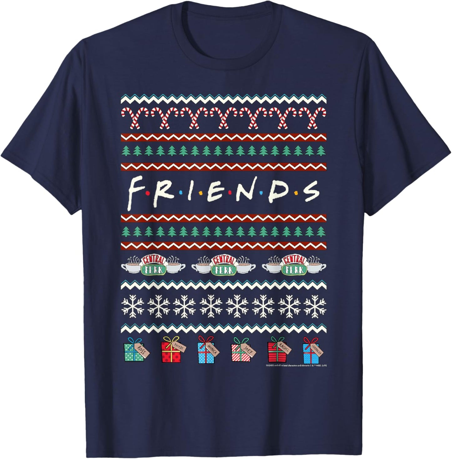Friends Christmas Logo Ugly Sweater Style T-Shirt - T-Shirt | Navy