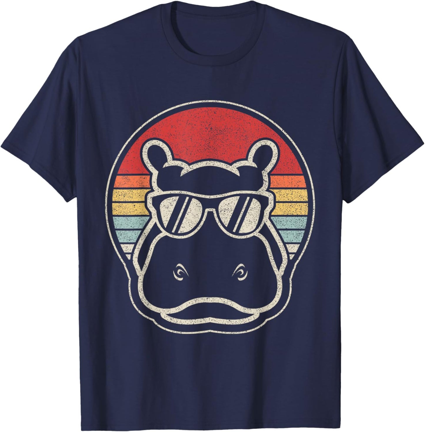 Retro Vintage Hippo Hippopotamus Sunglass T-Shirt - T-Shirt | Navy