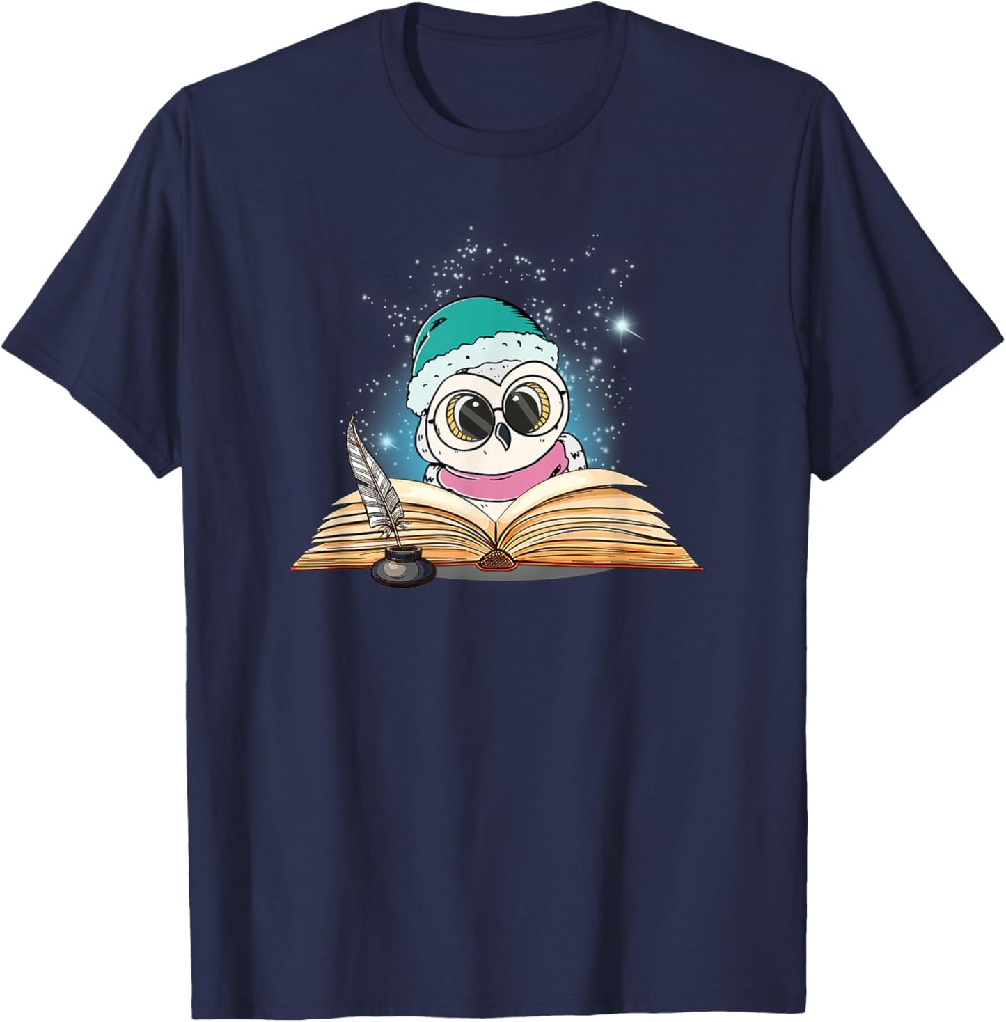 Cute Owl Art Books Women Teacher Reading Owl Lovers Book T-Shirt - T-Shirt | Navy
