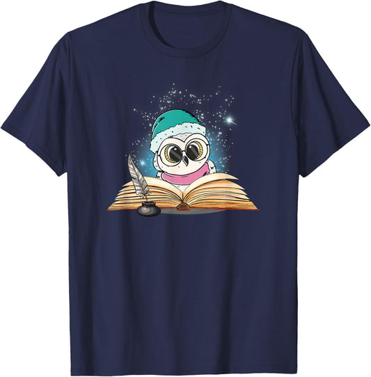 Cute Owl Art Books Women Teacher Reading Owl Lovers Book T-Shirt - T-Shirt | Navy