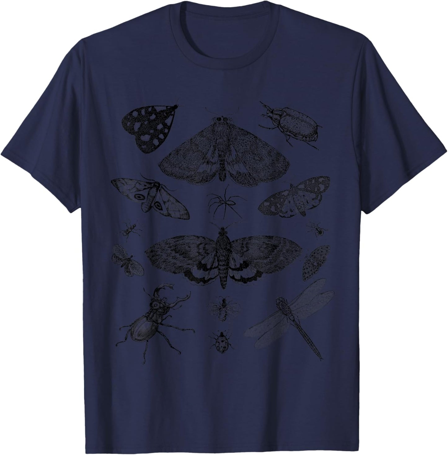 Insect Bug Collection Vintage Moth Beetle Dragonfly T-Shirt - T-Shirt | Navy