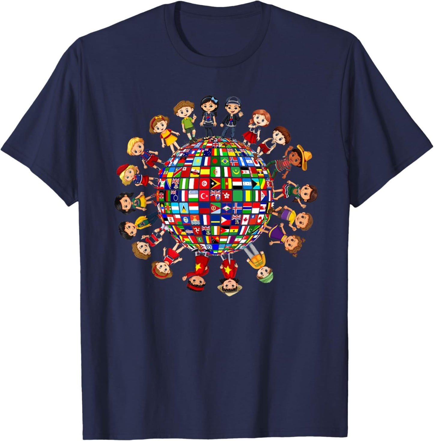 Flags of the World Cultural diversity Kids around the Globe T-Shirt - T-Shirt | Navy