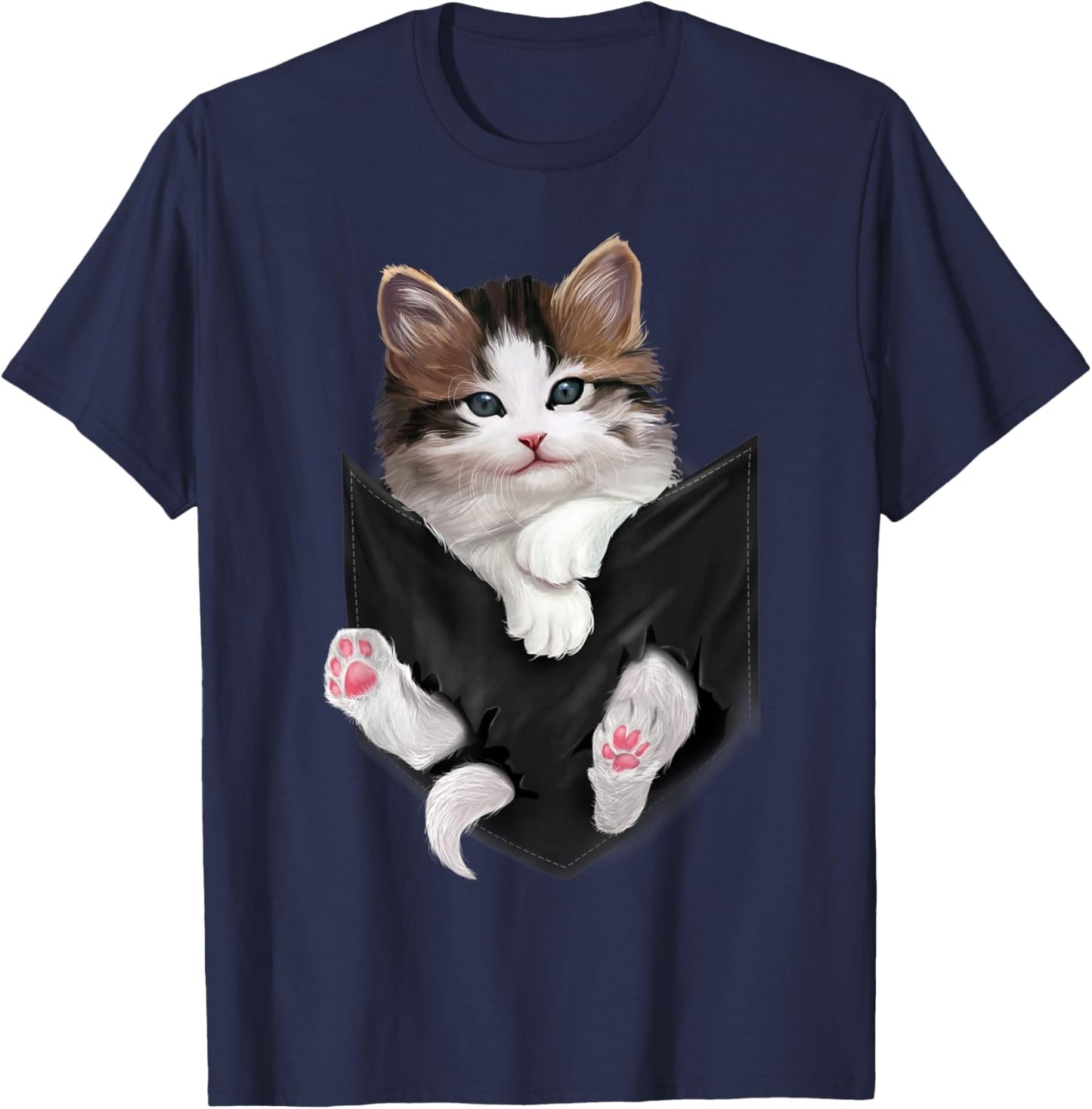 Cute White Kitty in Pocket Cats Shirt Gifts T-Shirt - T-Shirt | Navy