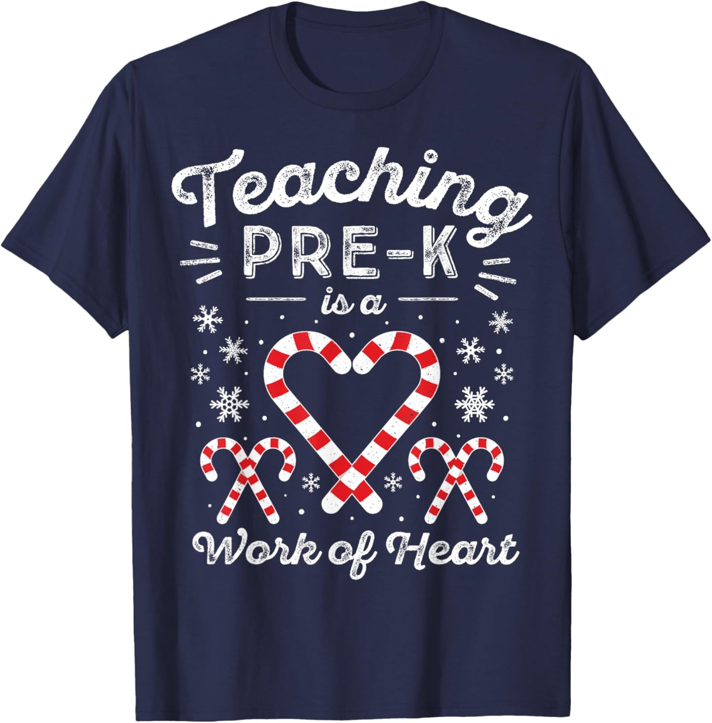 Christmas Candy Cane Work of Heart Preschool & Pre-K Teacher Women Kids T-Shirt - T-Shirt | Navy