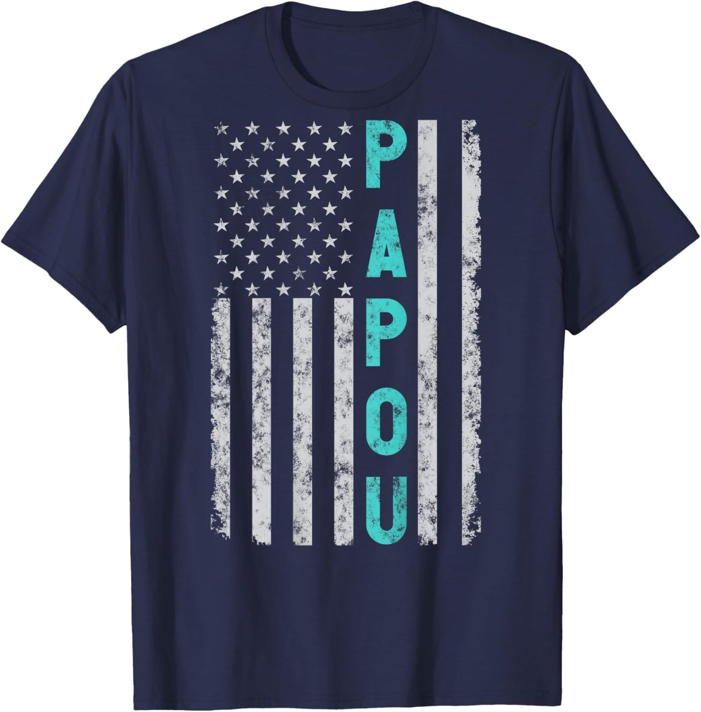 Papou Funny Fathers Day Vintage Patriotic American Flag Women Men T-Shirt - T-Shirt | Navy