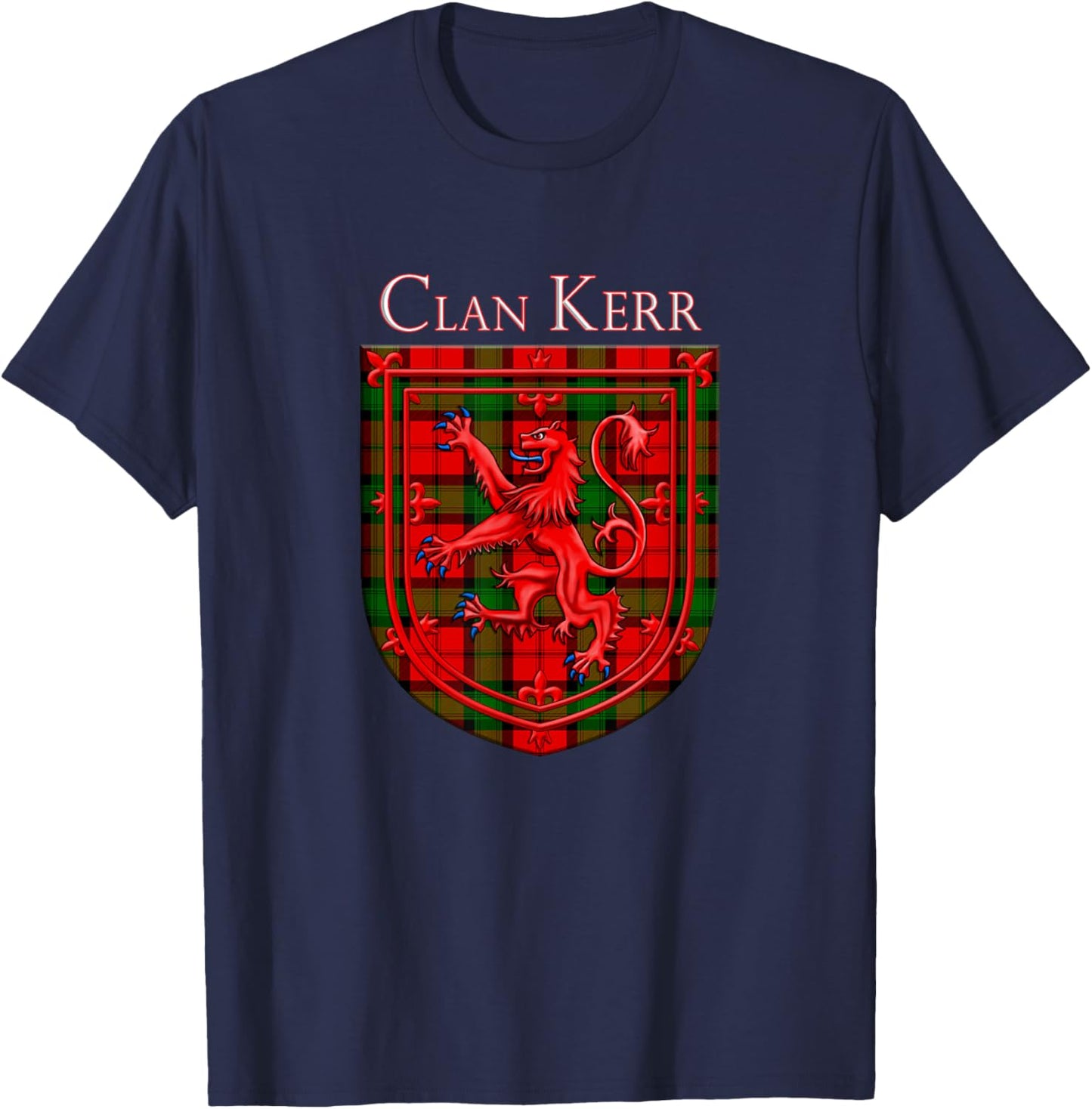 Kerr Tartan Scottish Plaid Lion Rampant T-Shirt - T-Shirt | Navy