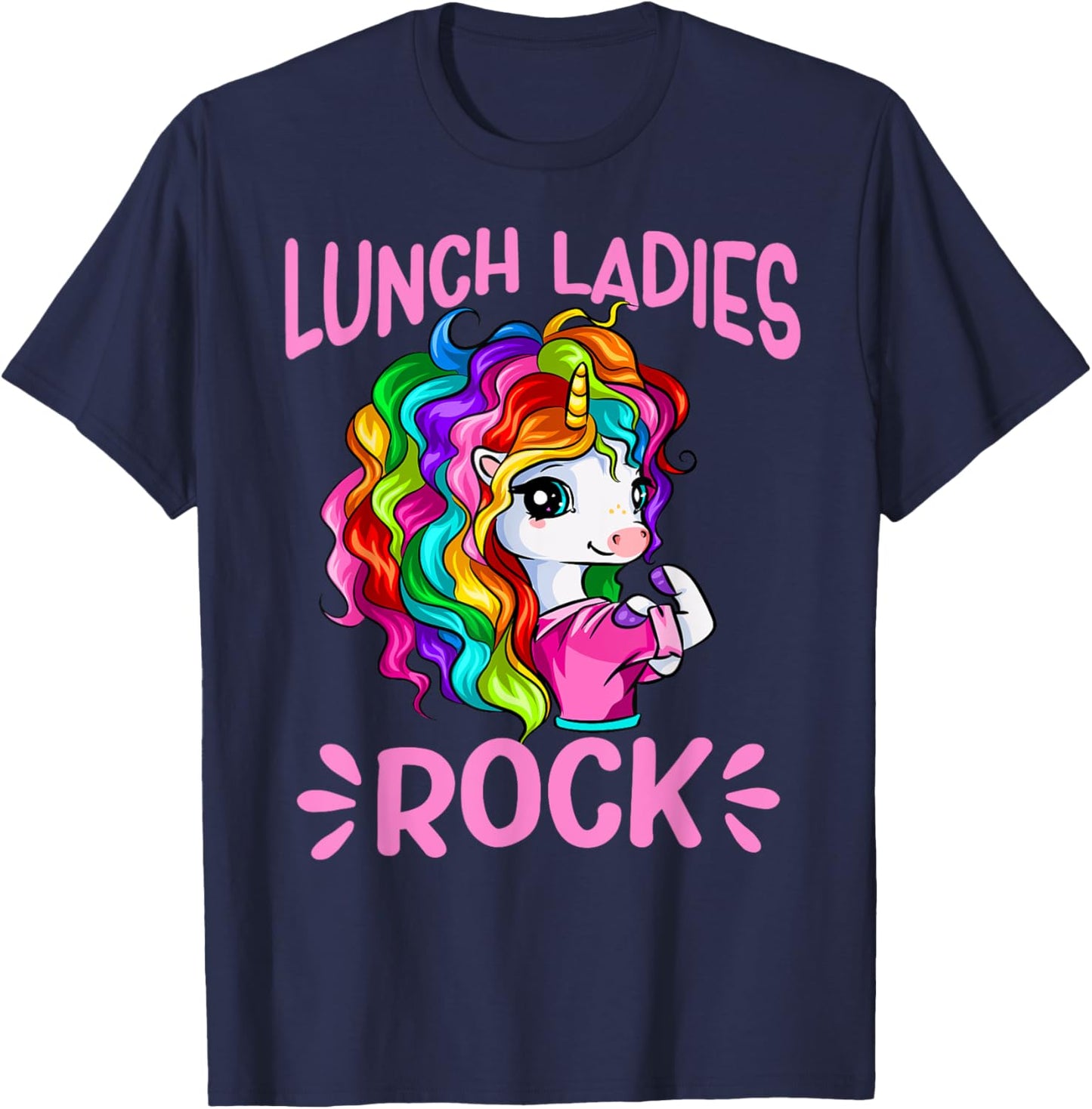 Lunch Ladies Rock Cute Unicorn Chef Cook Funny Lunch Lady T-Shirt - T-Shirt | Navy