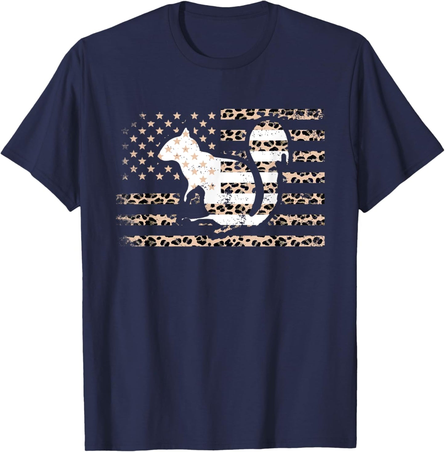 Squirrel American Flag Leopard Print US Flag Squirrel Lovers Kids Men T-Shirt - T-Shirt | Navy