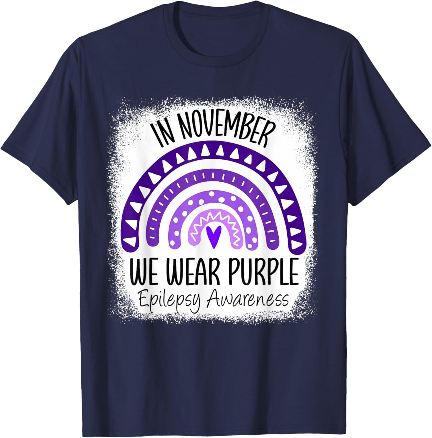 Rainbow In November We Wear Purple Epilepsy Awareness Ribbon T-Shirt - T-Shirt | Navy