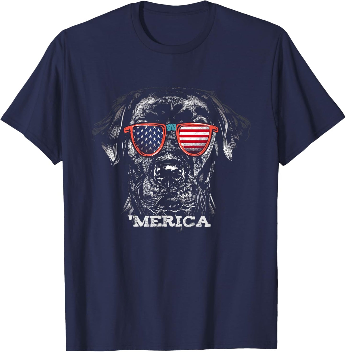 American Black Labrador with USA Flag sunglasses Lab Owner T-Shirt - T-Shirt | Navy