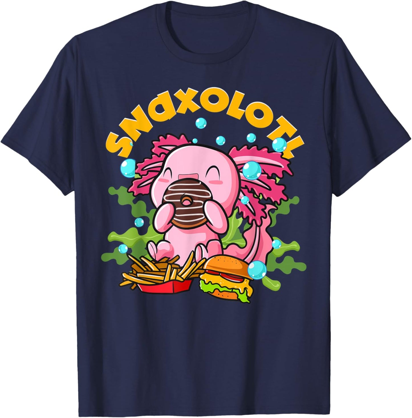 Axolotl Cookie Food Snaxolotl Snackalotl Kawaii Anime Lizard T-Shirt - T-Shirt | Navy