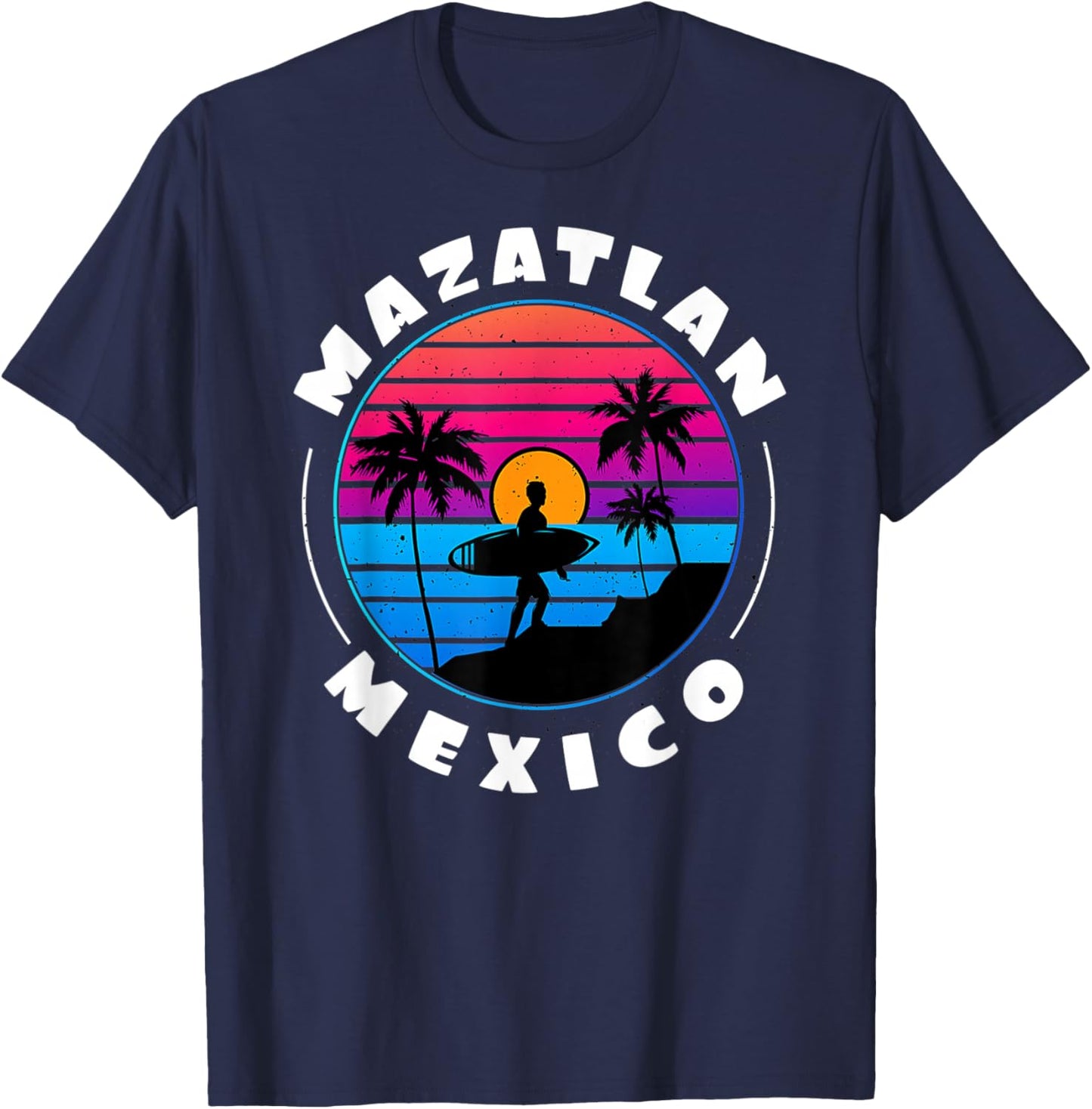 Retro Sunset Mazatlan Mexico Colorful Palm Tree Costume T-Shirt - T-Shirt | Navy