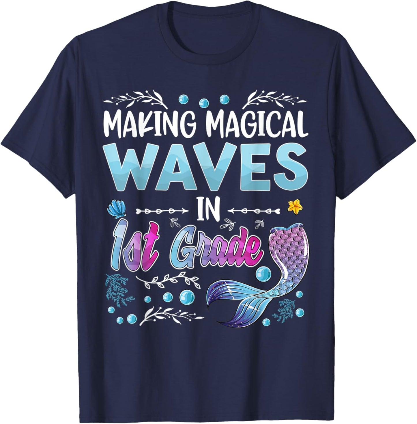 1st Grade Cute Mermaid girls 1st day of back to school kids T-Shirt - T-Shirt | Navy