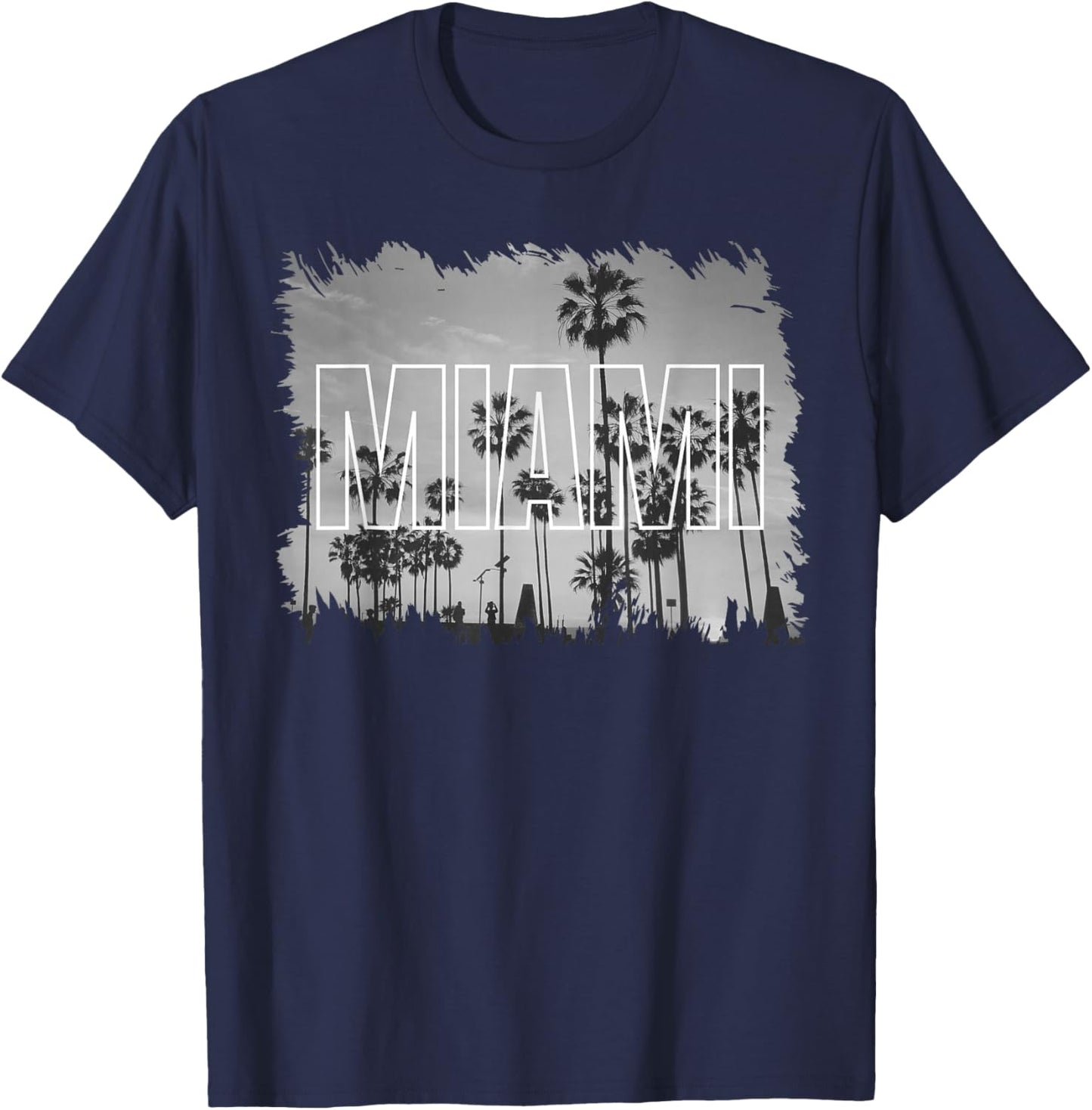 Vintage Miami Black and White Picture T-Shirt - T-Shirt | Navy