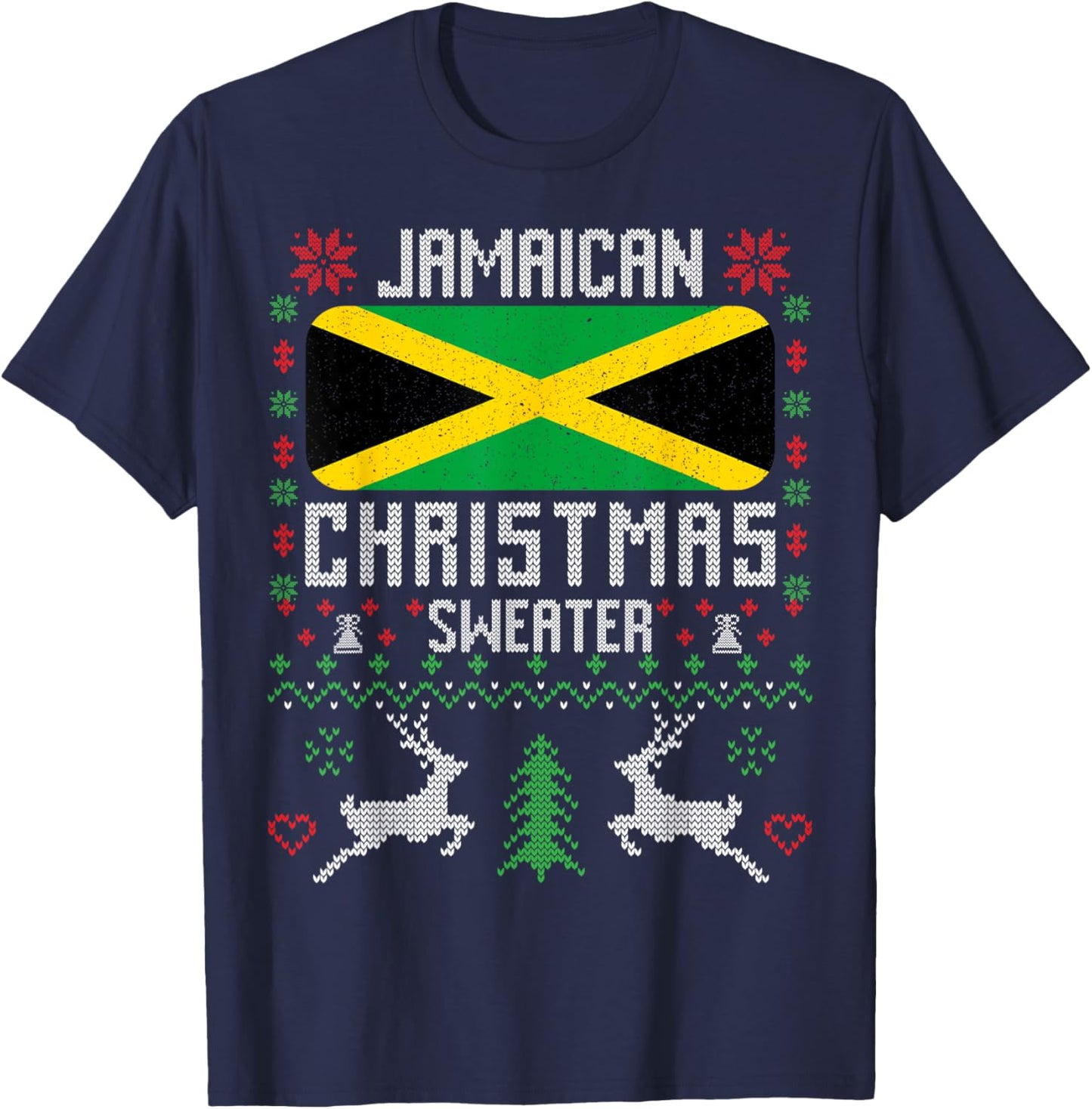 Jamaica Flag Jamaican Christmas Sweater T-Shirt - T-Shirt | Navy