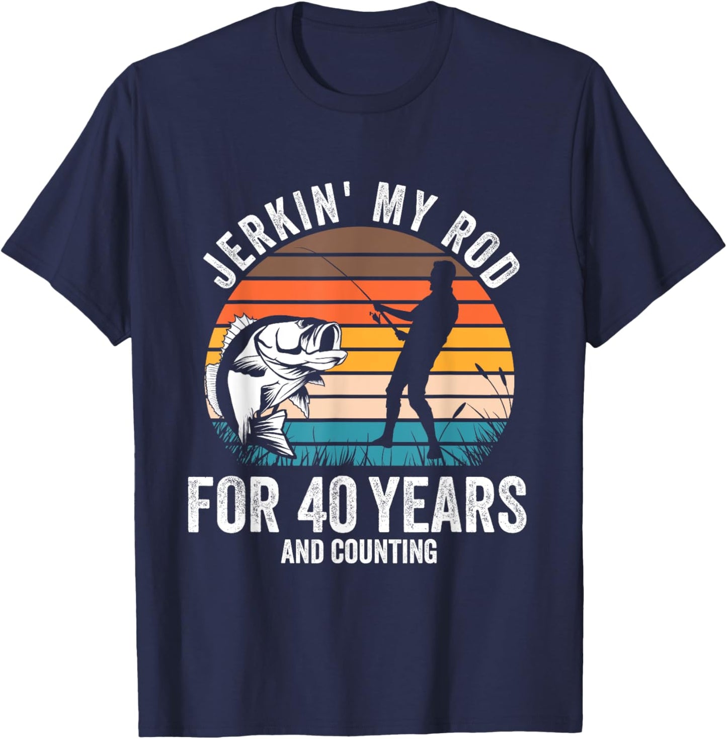 40th Birthday Gift Fisherman Men Funny Fishing 40 Bday T-Shirt - T-Shirt | Navy