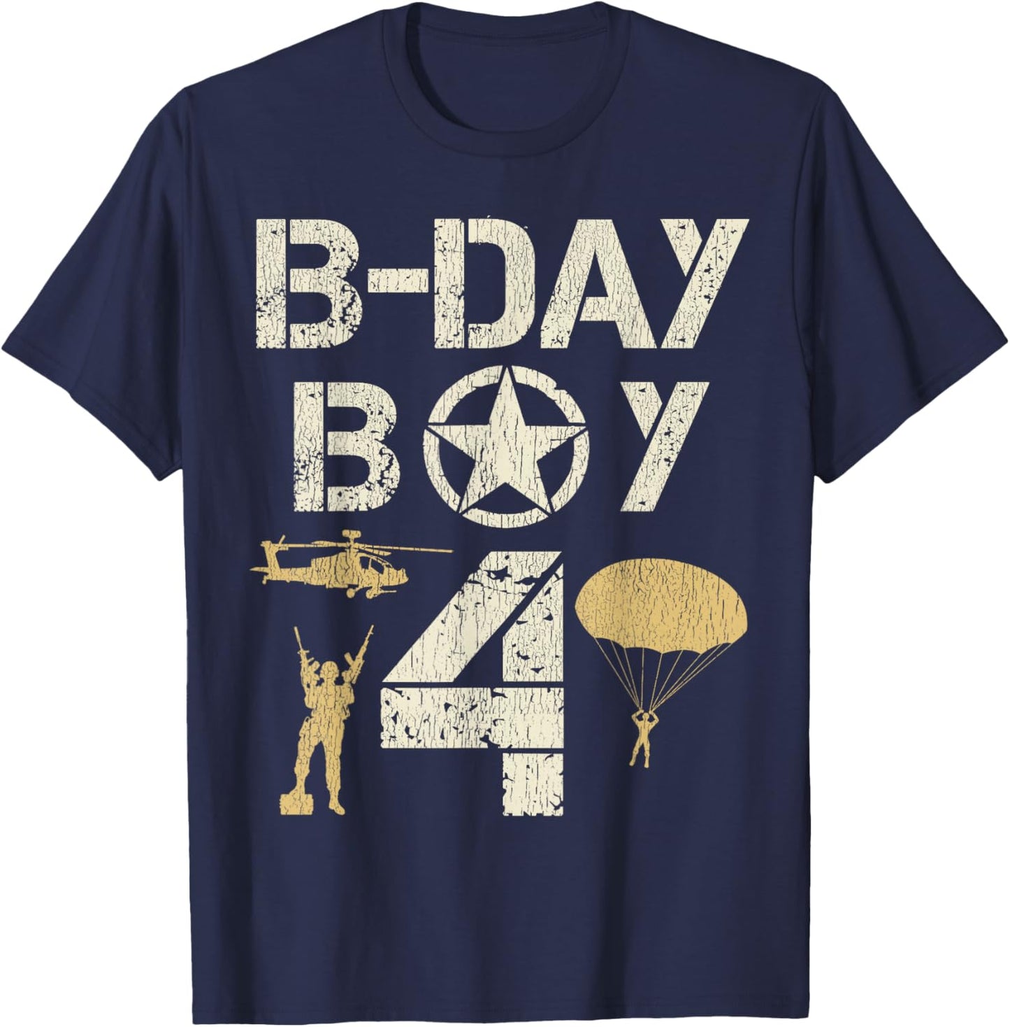 4 Year Old Soldier Birthday Boy 4th Birthday Kids Army Camo T-Shirt - T-Shirt | Navy