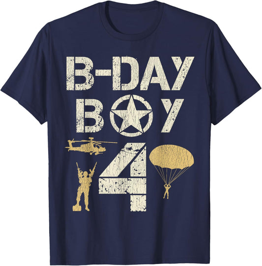 4 Year Old Soldier Birthday Boy 4th Birthday Kids Army Camo T-Shirt - T-Shirt | Navy
