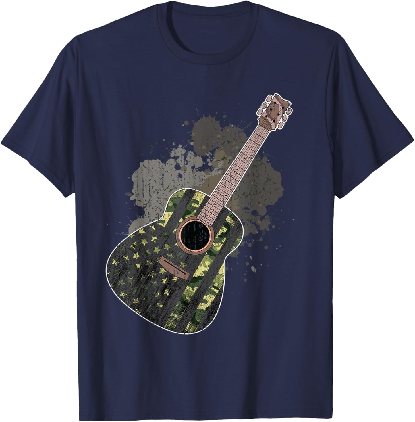 Musical Instrument Guitarist Camouflage US Flag Guitar T-Shirt - T-Shirt | Navy