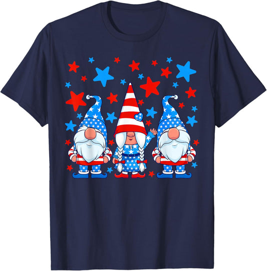 4th of July Gnomes Patriotic American Flag Cute Gnome Women T-Shirt - T-Shirt | Navy