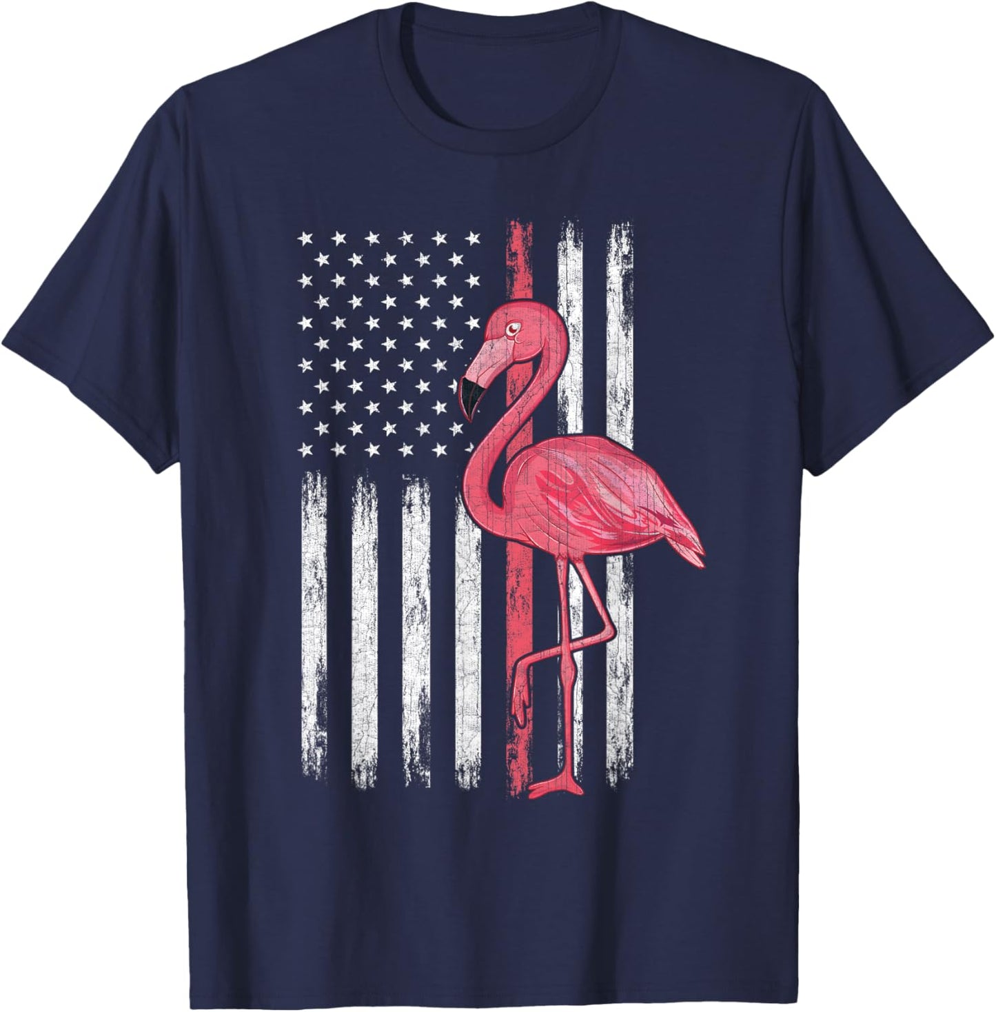 American Flag Pink Flamingo Independence Day 4th Of July T-Shirt - T-Shirt | Navy