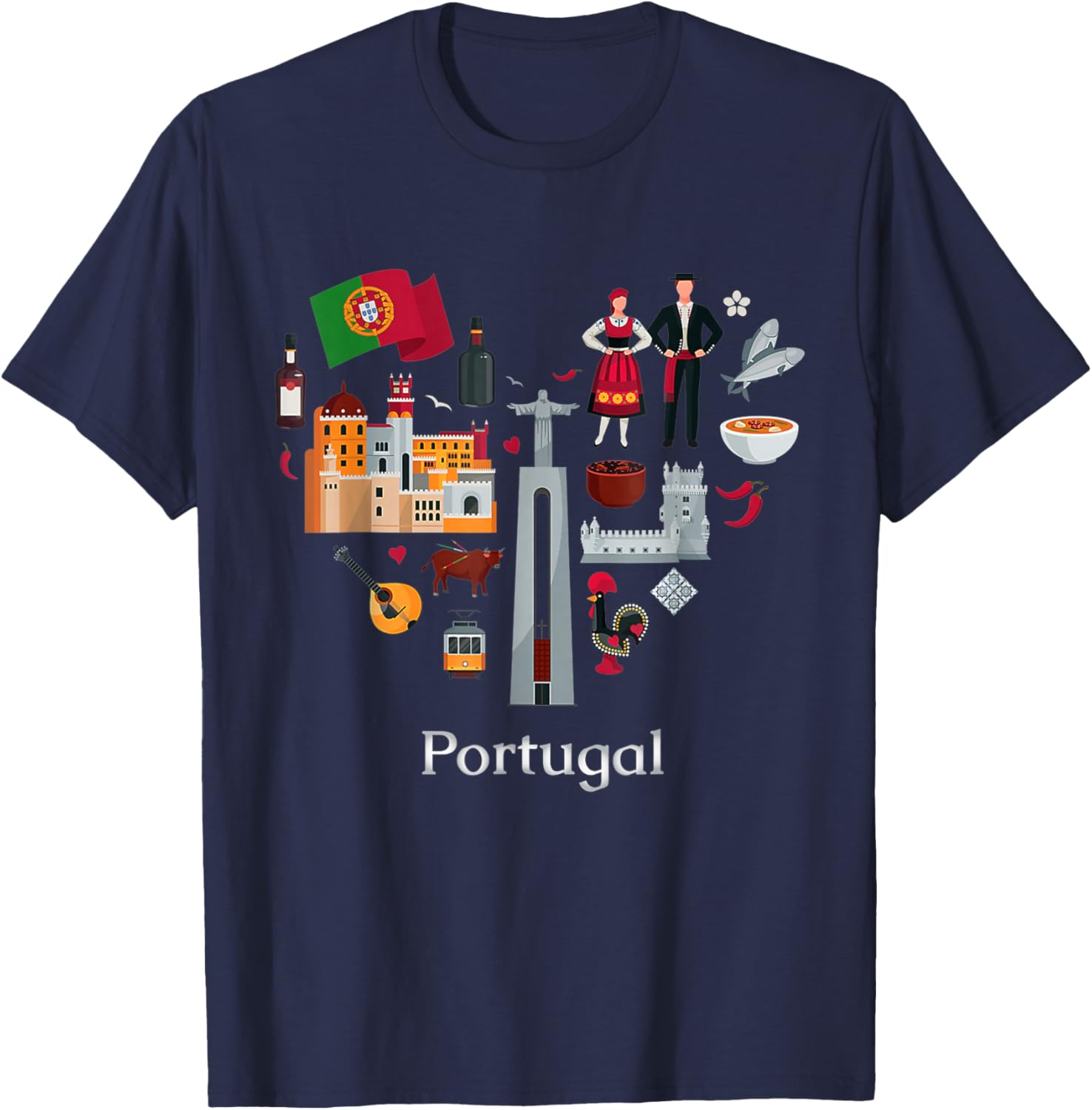 I Love Portugal Lisbon Map Iconic Traditional Souvenir Gift T-Shirt - T-Shirt | Navy