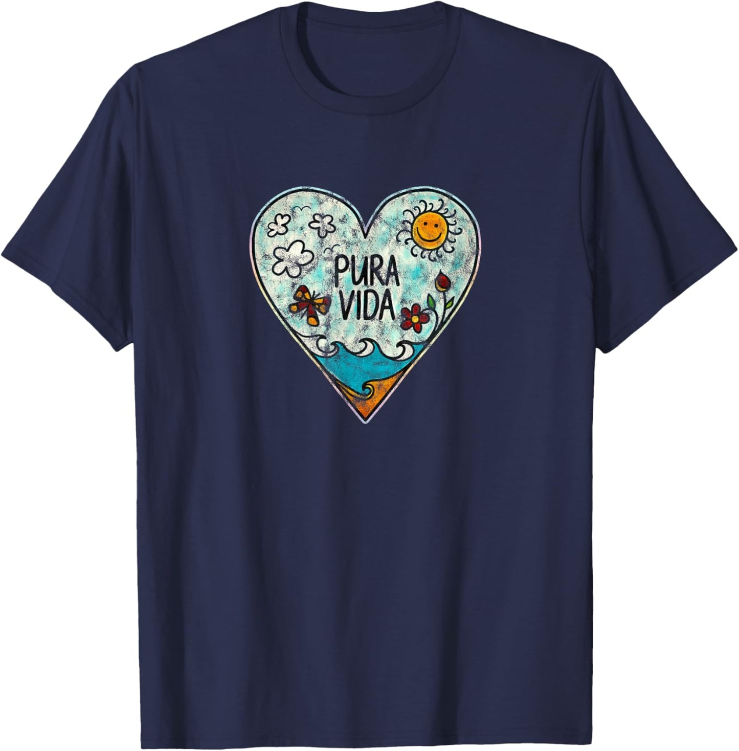 Pura Vida Heart Summer Sun Beach Holiday Sea Happiness Holiday T-Shirt - T-Shirt | Navy