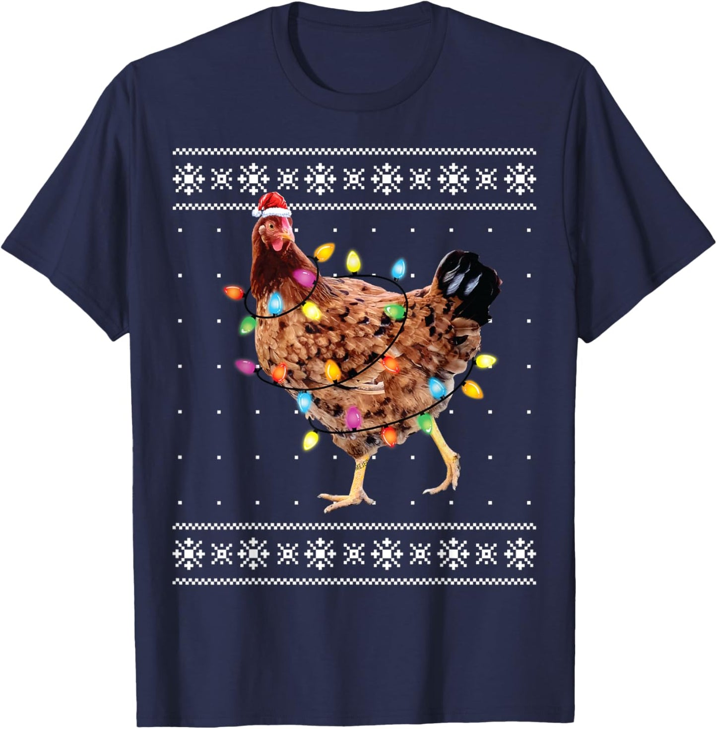 Funny Christmas Santa Chicken Xmas Ugly Sweater T-Shirt - T-Shirt | Navy