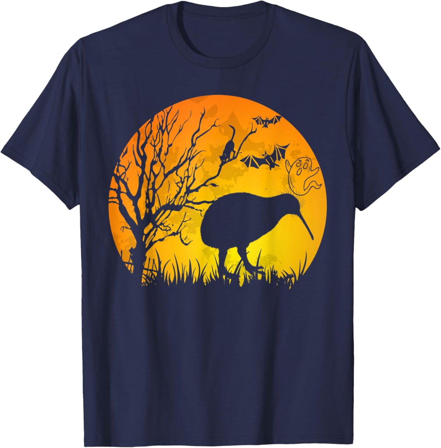 Halloween Kiwi Bird With Moon Bats Cat Halloween Costume T-Shirt - T-Shirt | Navy