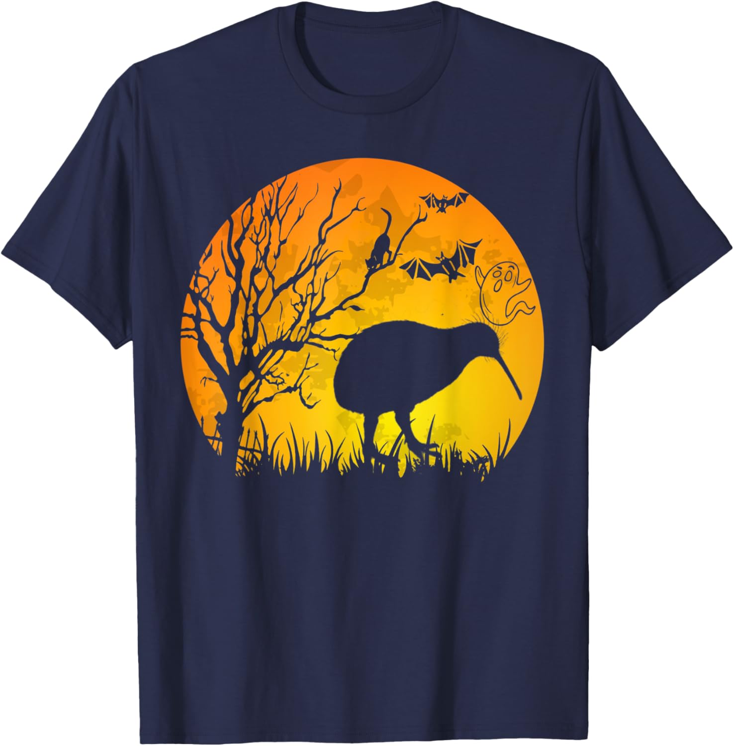 Halloween Kiwi Bird With Moon Bats Cat Halloween Costume T-Shirt - T-Shirt | Navy