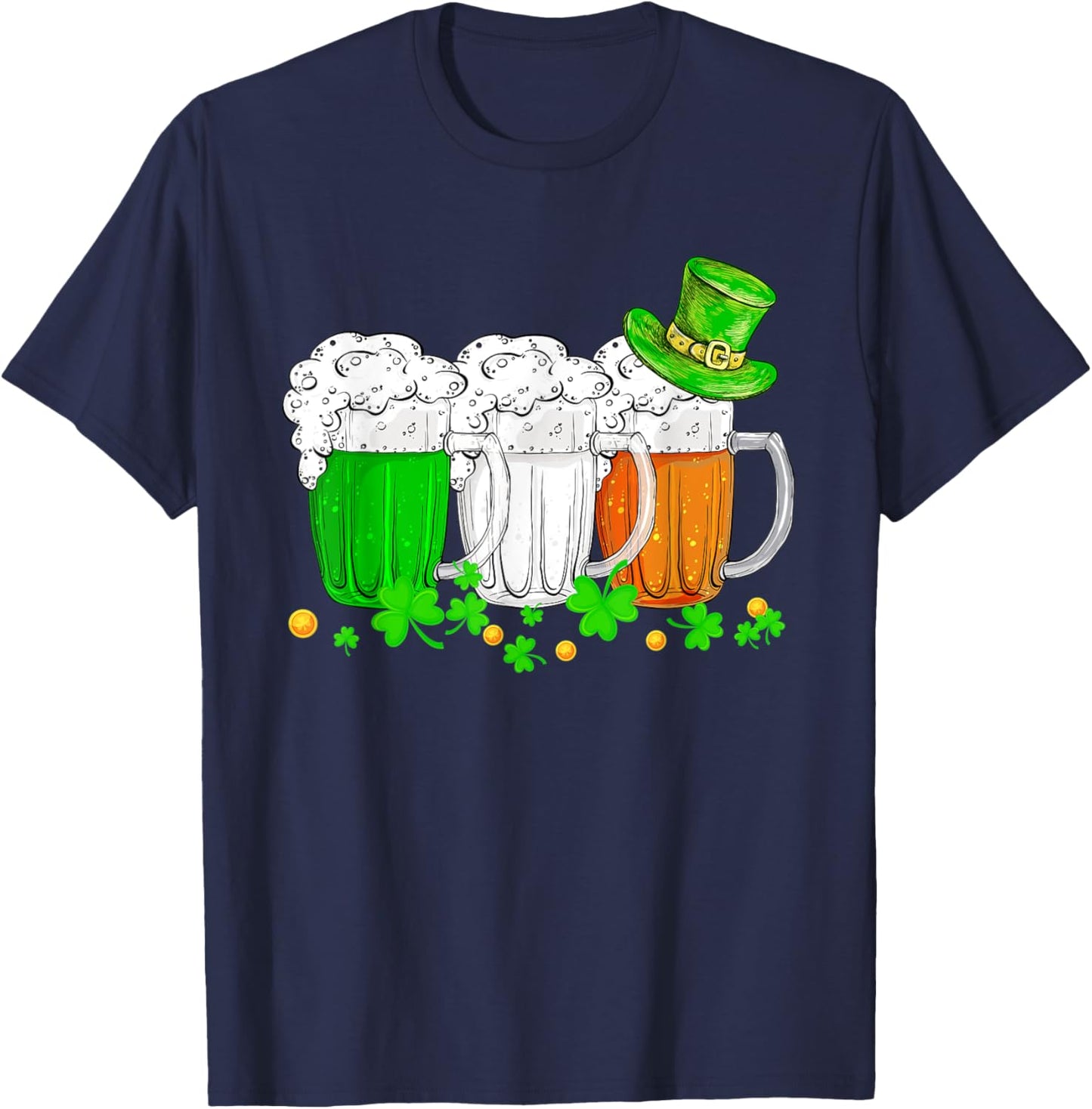 Irish Beer With Irish Hat Funny Drinking St Paddys Day T-Shirt - T-Shirt | Navy