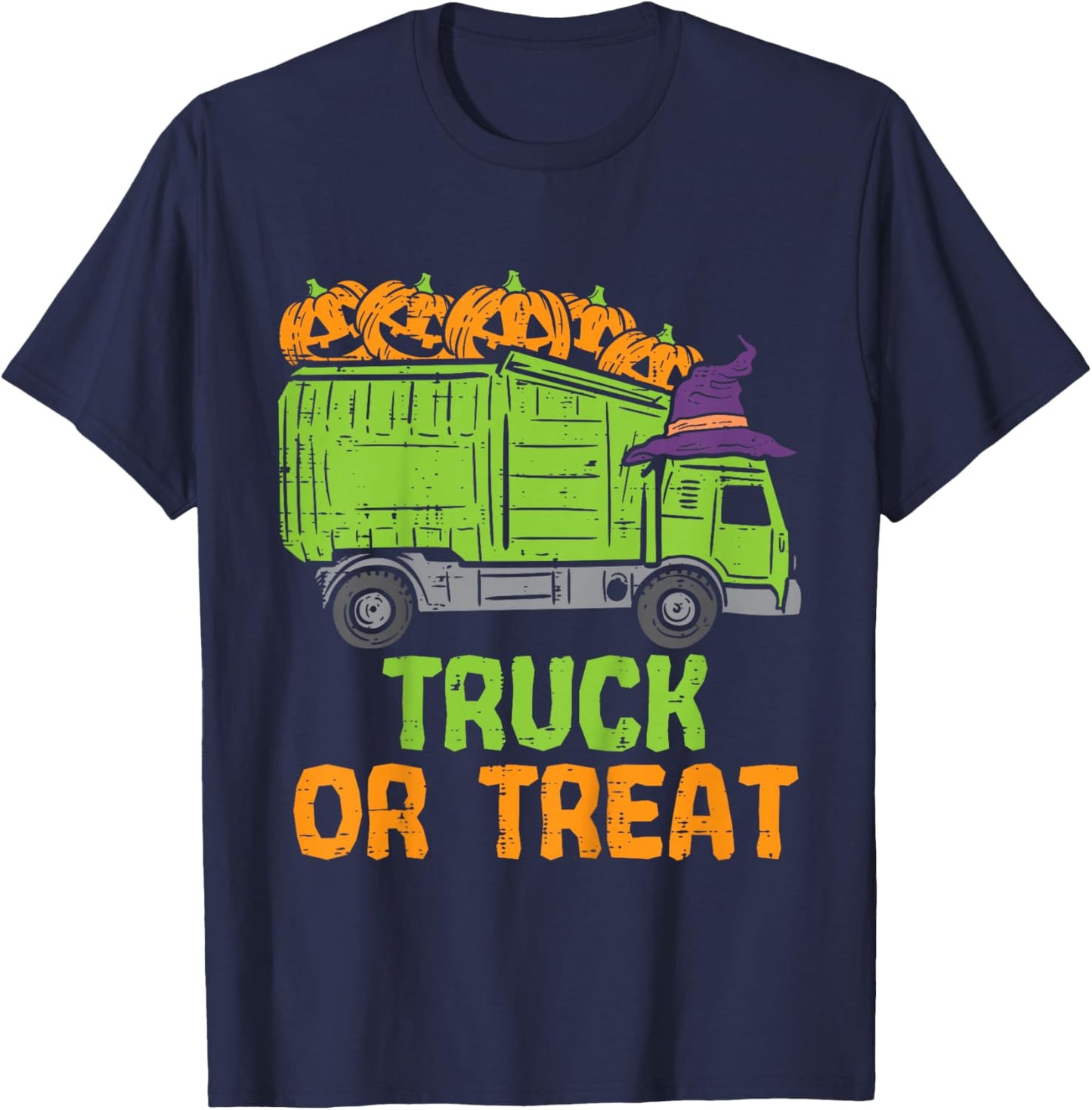 Kids Garbage Truck Pumpkins Toddler Baby Boys Halloween Kids T-Shirt - T-Shirt | Navy